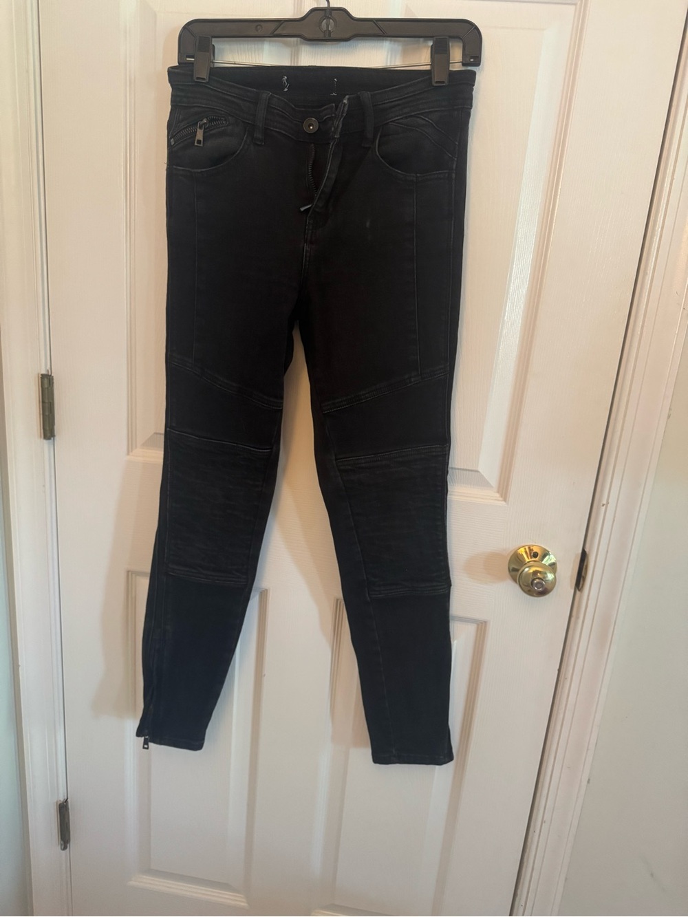 Free People Black Skinny Moto-Detail Jeans